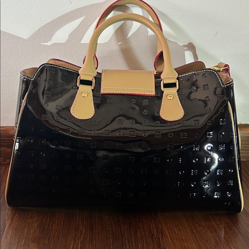 Arcadia Black patent leather and Tan Satchel with Red Accents - Picture 4 of 9